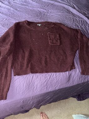 Charlotte Russe Maroon Ribbed Crewneck Sweater